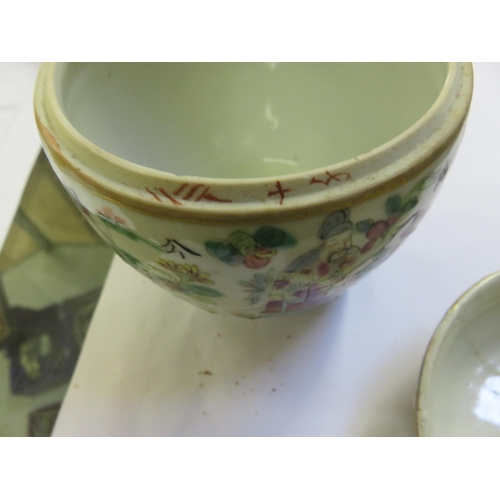 174 - Canton Famille Rose Vase and cover and a Blue and White Ginger Jar