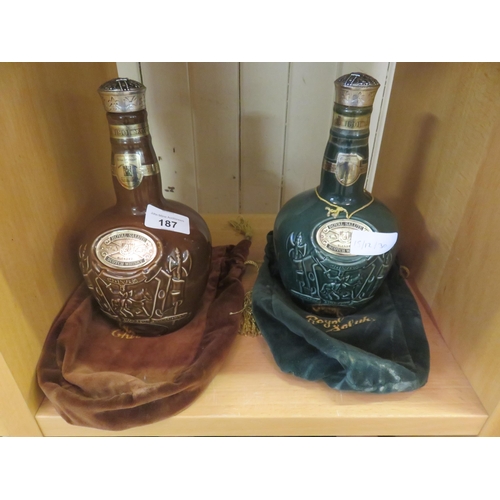 187 - Two Empty Royal Salute Decanters with Bags