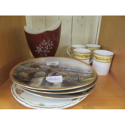 189 - Small Lot of Plates, Wall Pocket and Cups