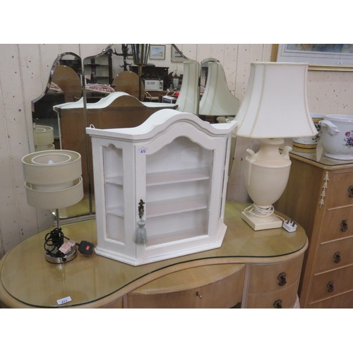 472 - Small White Cabinet and Two Lamps