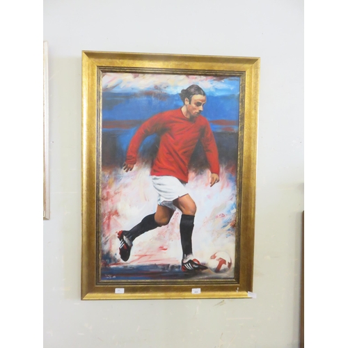 486 - Framed Oil on Board of Berbatov Football Player, signed George Smith