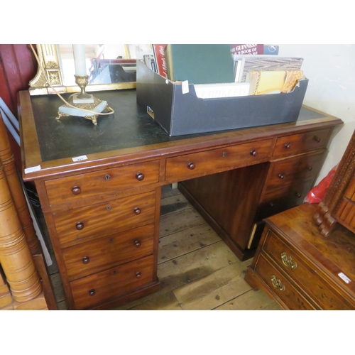 493 - Mahogany Leather Topped nine drawer Double Pedestal Desk