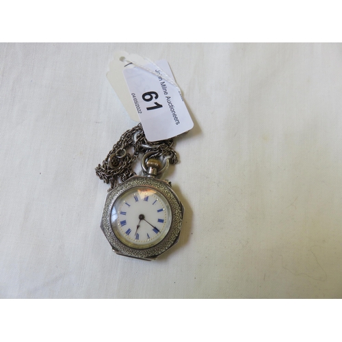 61 - Continental Silver Fob Watch and Chain