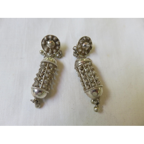 62 - Pair of Ornate White Metal Drop Earrings