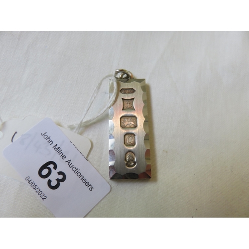 63 - Modern Birmingham Silver Ingot Pendant