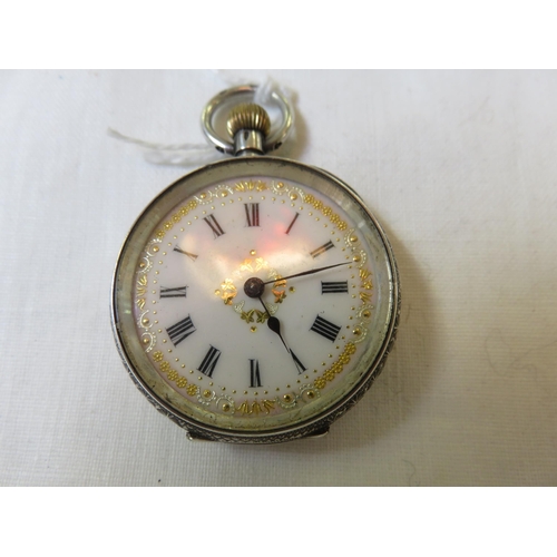 66 - Swiss Silver Enamel Fancy Dial Pocket Watch