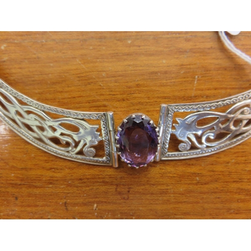 166 - Openwork Silver Necklace with Purple Stone
