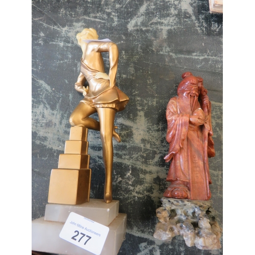 277 - Modern Figurine on marble stand and Eastern Soapstone Figure