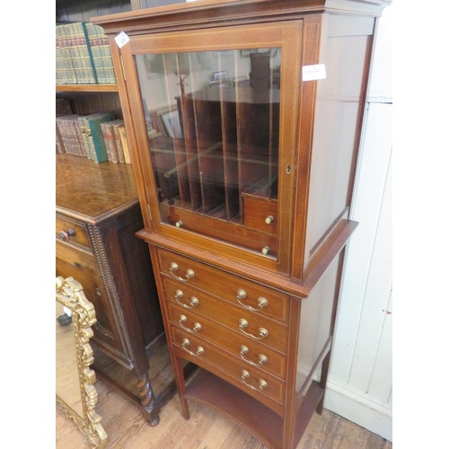 470 - Mahogany Inlaid Music Cabinet with glass door