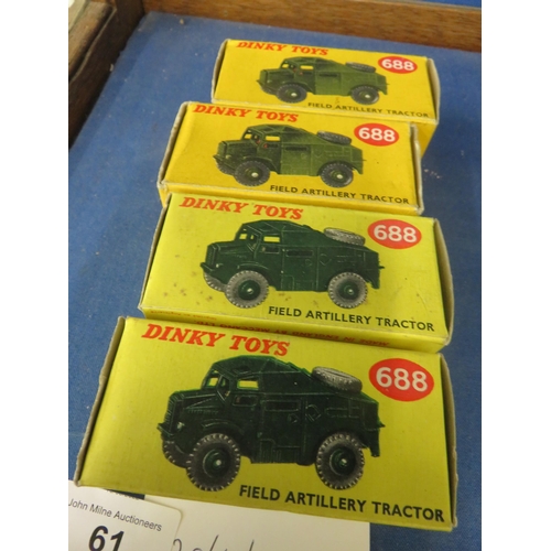 61 - Four Boxed Dinky Toys No. 688 Field Artillery Tractor