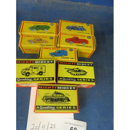 68 - Eight boxed Dinky Toys and Might Midget Toys