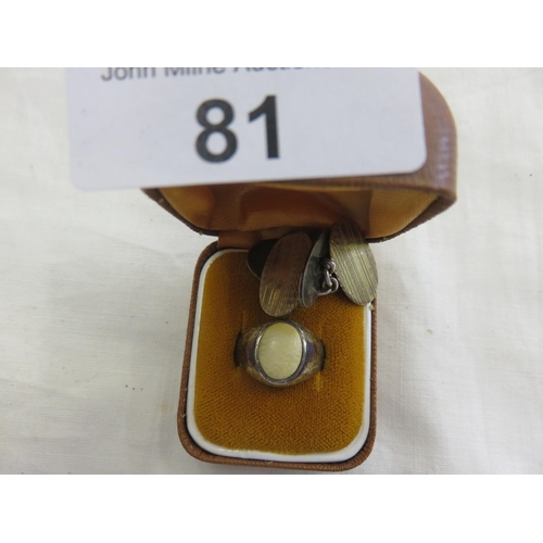 81 - Silver Ring and pair of 9ct. Gold on Silver Cufflinks