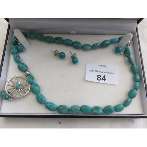 84 - Silver Turquoise Necklace and two pairs of similar earrings