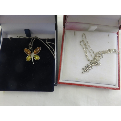 98 - Silver Butterfly Pendant on Chain and Silver Pendant on Chain