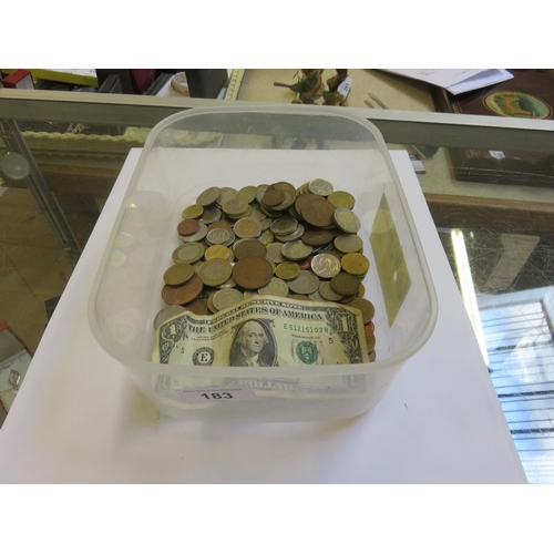 183 - Plastic Tub with Various Coins and Note