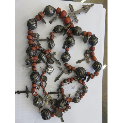 110E - Large South American Silvered and Coral Type Necklace