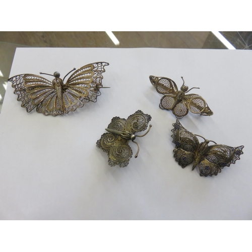 110F - Four Silver Butterfly Brooches