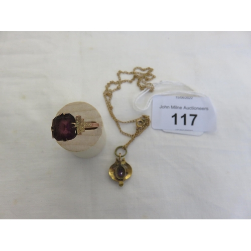 117 - 14ct Amethyst Pendant & 9ct Gold Amethyst Ring