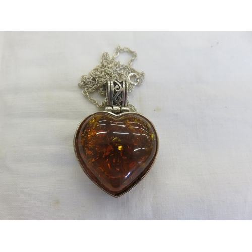 123 - Silver Baltic Amber Pendant on Chain