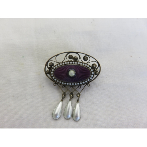 130 - Silver and Purple Enamel Brooch