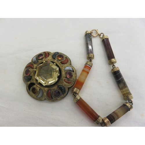 143 - Scottish Agate and Gem Set Brooch, Similar Agate Bracelet
