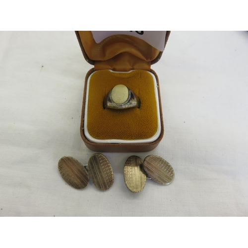 145 - Silver Dress Ring, Pair of Silver Cufflinks
