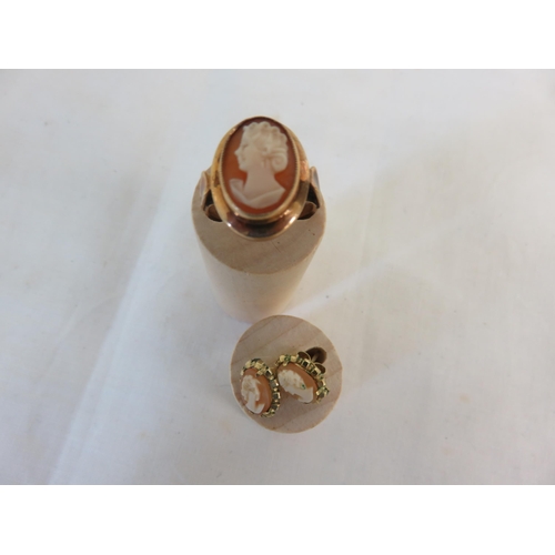 158 - 14ct Cameo Earrings and 9ct Cameo Ring