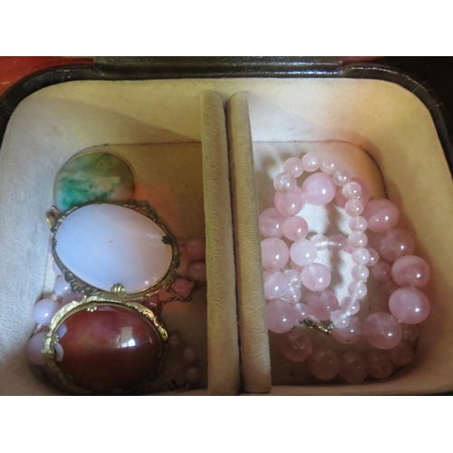 110 - Quartz Style Beads, Two Brooches and a Pendant