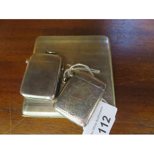 112 - Silver Vesta Holder, Similar Plated Example and a Plated Cigarette Case