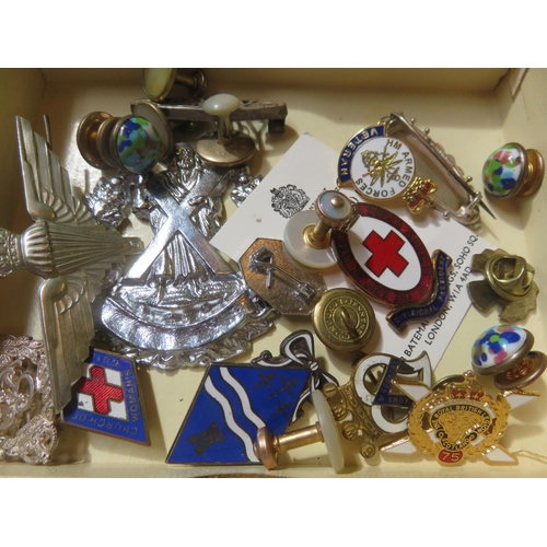 114 - Small quantity of Badges and two Silver Badges and Cufflinks