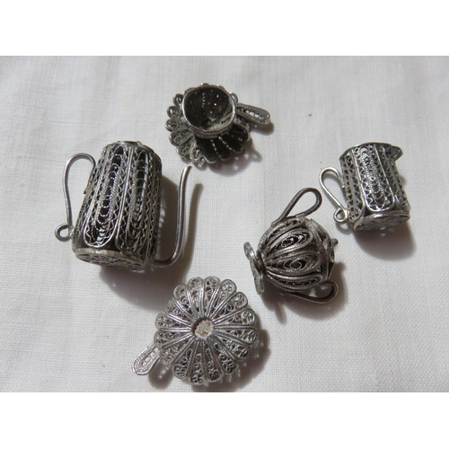 122 - Miniature Filigree White Metal Tea Set