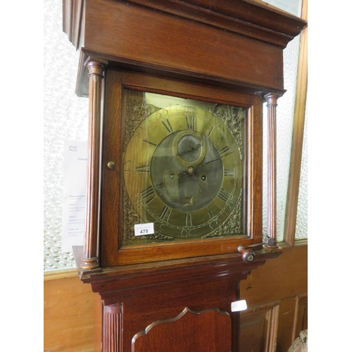 478 - Antique Oak Longcase Clock with Brass Dial