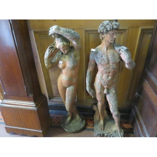 479 - Pair of Male and Female Classical Style Terracotta Statues - 4 Foot Tall