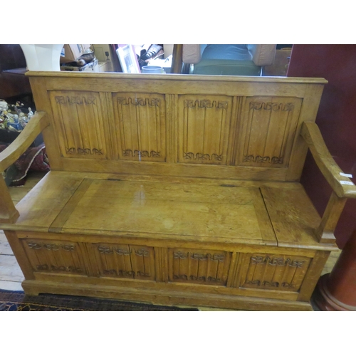 513 - Carved Oak Hall Settle