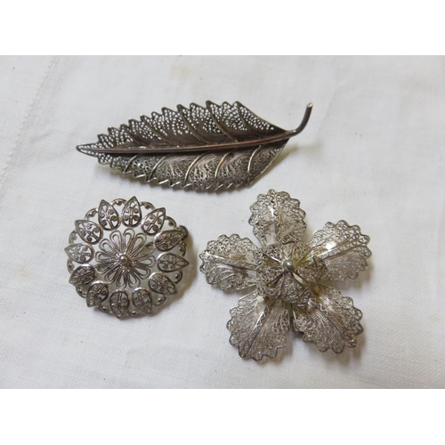 71 - Three Sterling Silver Filigree Work Brooches