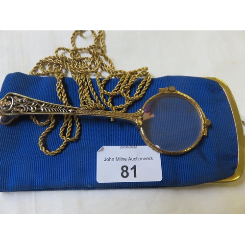 81 - Cased Lorgnette with Large 9ct Gold Guard Chain, Chain weight, 34.8 grams