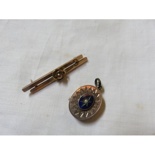 87 - 9ct Gold Bar Brooch and a Victorian Locket