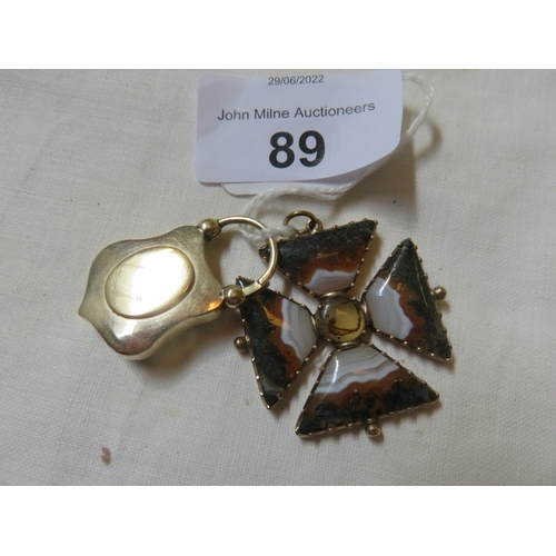 89 - Agate Maltese Cross Pendant and Agate Fob