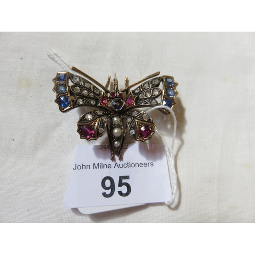 95 - Ruby, Sapphire, Diamond and Pearl Insect Brooch