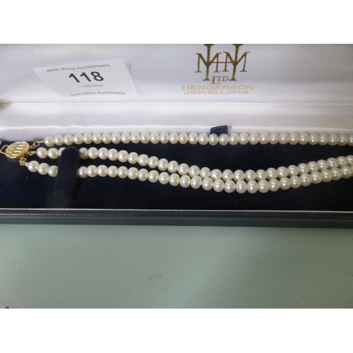 118 - Three Strand Pearl Bracelet With 14ct Gold Clasp