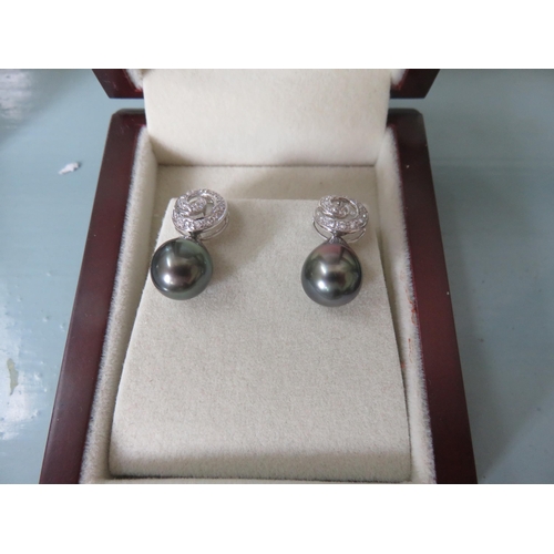 119 - Pair of Grey Pearl and Diamond Cluster Earrings