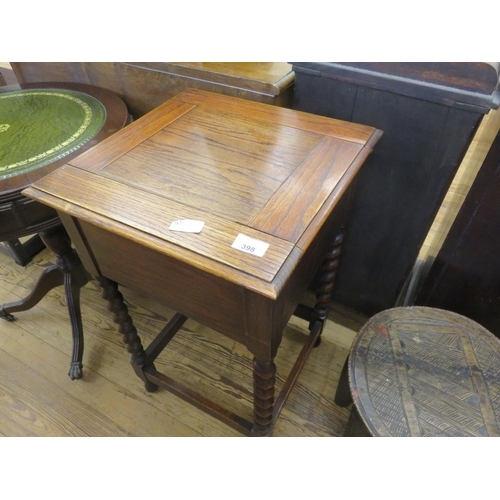 398 - Oak Sewing Table and Leather Top Drum Table