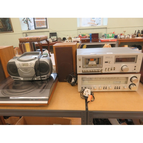 402 - Bang & Olufsen Record Player, Technics Tape Deck and Radio with Infinity Speakers and Radio