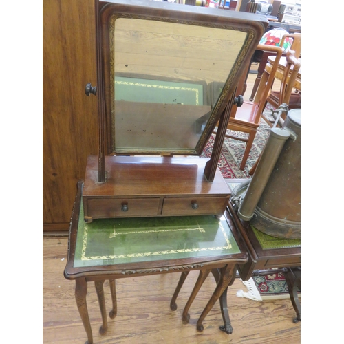 428 - Leather Topped Mahogany Nest of Tables, Drop Leaf Table and Dressing Mirror in poor order