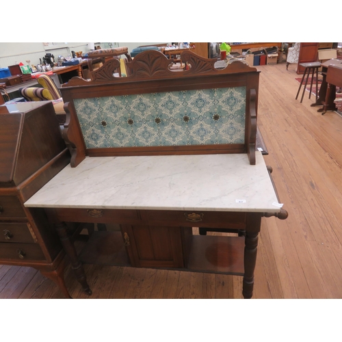 437 - Tile Back Marble Top Washstand