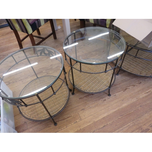 442 - Set of Three Circle Metal and Glass Topped Occasional Tables