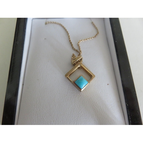 98 - 9ct Gold and Turquoise Pendant on Chain