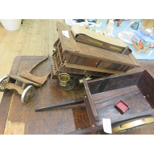 352 - Wooden Wagon Ornament and others