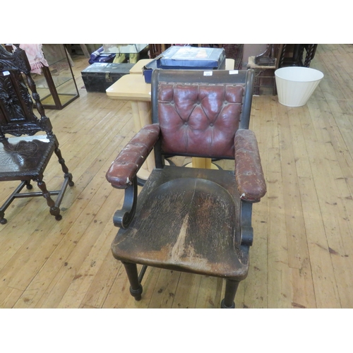 373 - 19th Century Oak and Leather Open Armchair