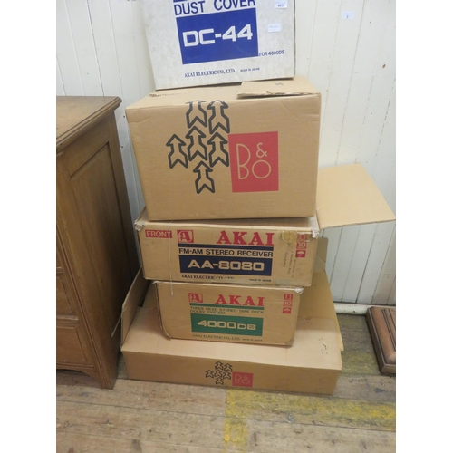 403 - Boxed Bang & Olufsen Speakers and Boxed Record Player, Tape, Stereo, Akai Amplifier and boxed Ak... 